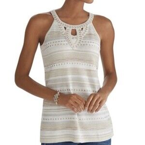 White House Black Market  Gold Metallic‎ High Neck  Knit Pullover Tank Top M